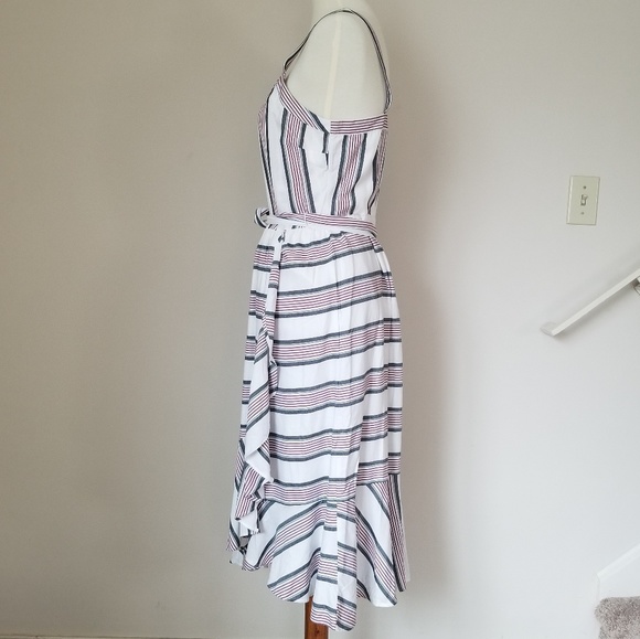 LOFT Striped Ruffle Wrap Dress - Picture 3 of 8